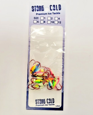 Lot 25 Ice Fishing Jigs Chub Grub Moonglow Ice Jig with VMC Red Hooks Sz 4 &2