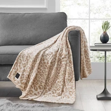 Brookstone Heated Printed Plush Throw Cheetah Taupe