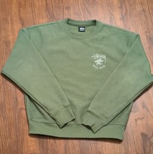 Stussy Mens Green Graphic Print Logo Crewneck...