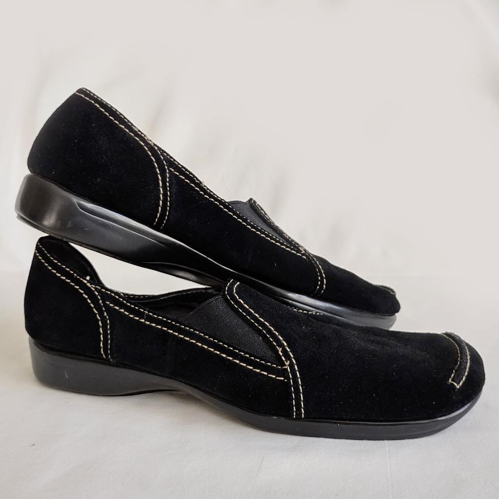 Aerosoles Black Suede Leather Loafers Flats M Moccasins Stretch