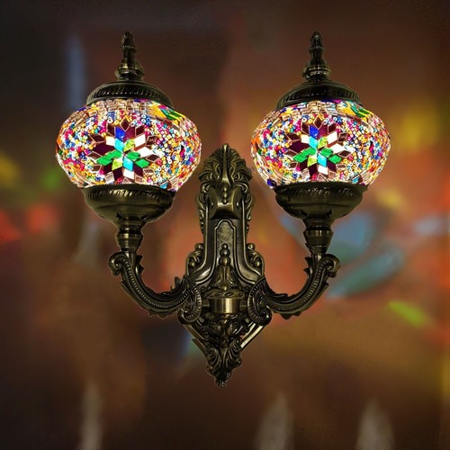 Turkish Moroccan Handmade Glass Mosaic Double Wall Light Lamp Sconce - Picture 5 of 12