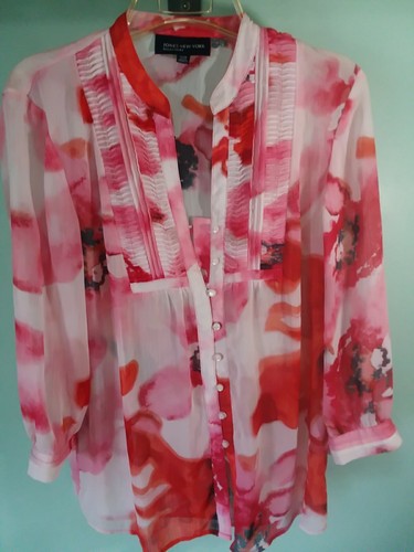 Jones New York signature/ Ladies sz SM See Through Floral Top Blouse Button Up - Picture 4 of 8
