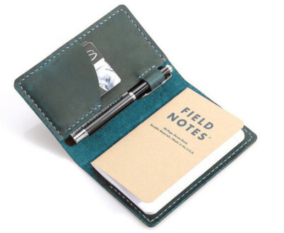 notebook notes book jacket cover wallet card case bag cow leather blue H63-1