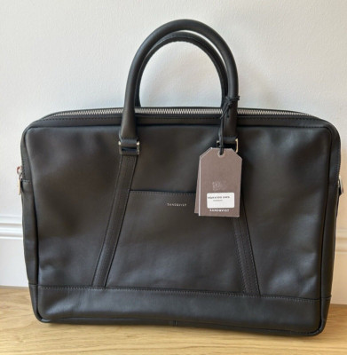 NEU SANDQVIST Herren Melker Aktentasche Laptoptasche Leder Schwarz NP 320 
