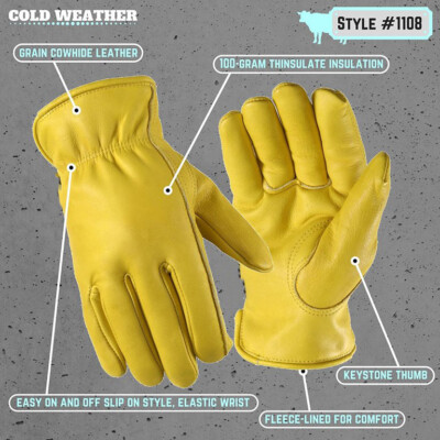 Gelbe Leder Rindsleder Handschuhe Fleece gefüttert Sicherheit Bauarbeiter LKW Fahrer LKW