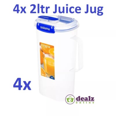 Systema Jug 4x Sistema Klip It Plus Juice Water Jug 2 Litre Leak Proof Seal Easy ...
