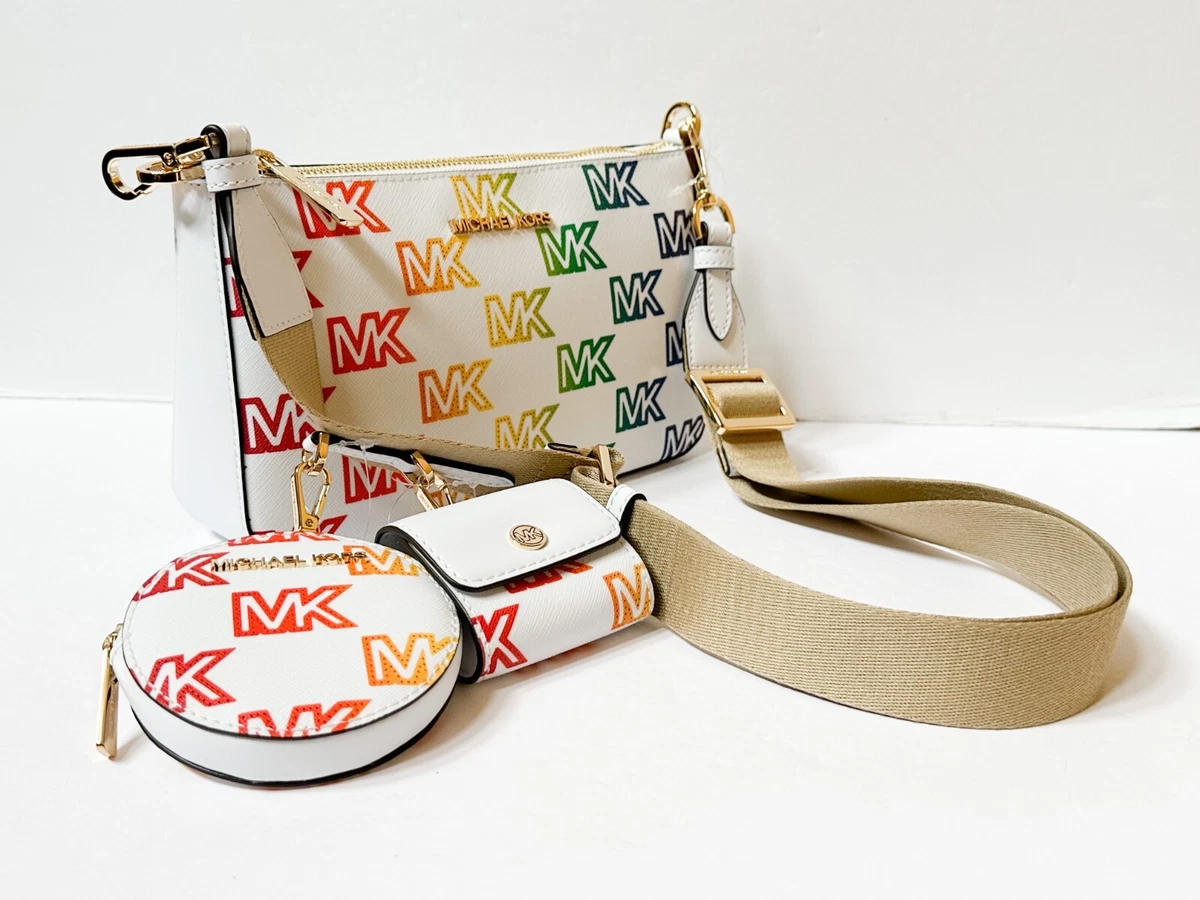 MICHAEL KORS RAINBOW PRIDE JST SMALL CROSSBODY BAG TECH ATTACHED MK WHITE  MULTI