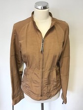 Krizia Jeans Tan & Cream Trim Zip Up Cotton & Linen Blend Casual Jacket Uk 12/14