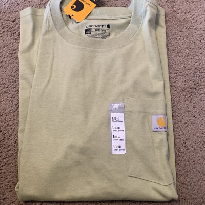 NWT Women s L 12 14 s/s HEAVYWEIGHT LOOSE FIT CARHARTT POCKET  T-SHIRT Lt Green