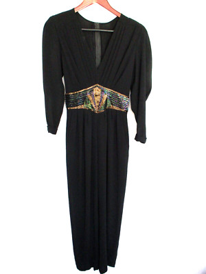 Vintage Casadei Jumpsuit Size 4 Black Waist Sequins & Beads Back Buckle