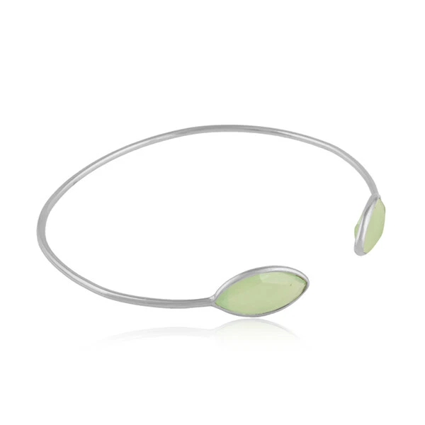 Joias femininas de prata 925 com punho elegante de pedra preciosa de calcedônia Prehnite - Imagem 2 de 4