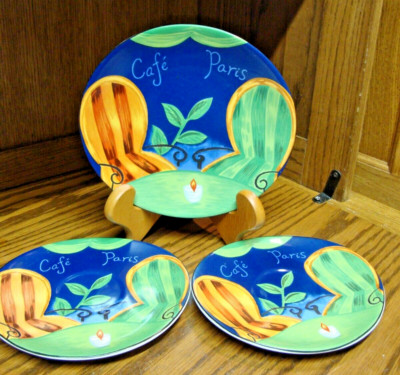 Sango Cafe Paris Lot 3~Stoneware-1 Salad Plate 8.25x7.5''+ 2 Saucers 7x6.5''   D23