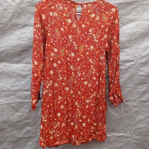 Zara Girls Shirt 13/14 Cm 164 Red Floral Shirt Dress Long Sleeve Keyhole Ruffle - Picture 2 of 18