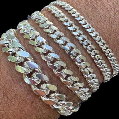 Mens Real Solid 925 Sterling Silver Miami Cuban Bracelet 4-12mm 6''-9''Heavy Link