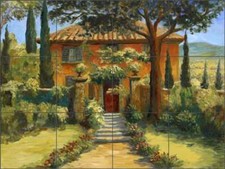 Tuscan Tile Backsplash Margosian Villa Landscape Art Ceramic Mural JM043