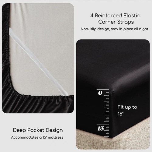 Juego de 4 sábanas de satén Queen ropa de cama suave y sedosa con bolsillo profundo de 15 pulgadas - Imagen 6 de 66