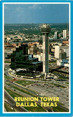 Reunion Tower, Dallas, Texas, Hyatt Regency hotel, observation deck, Postcard
