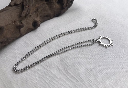 Sun Pendant Silver Stainless Steel Ball Chain Necklace Men's Unisex 22" - Picture 4 of 4