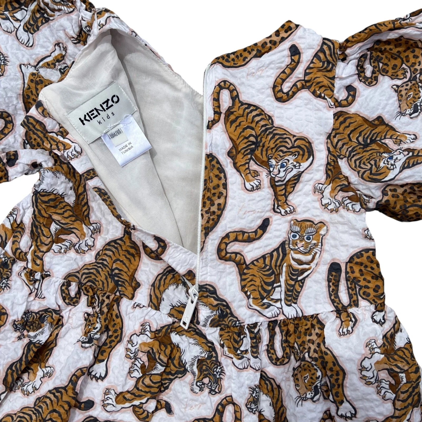 Vestito KENZO KIDS bambina avorio marrone rosa pop tigre taglia 18M