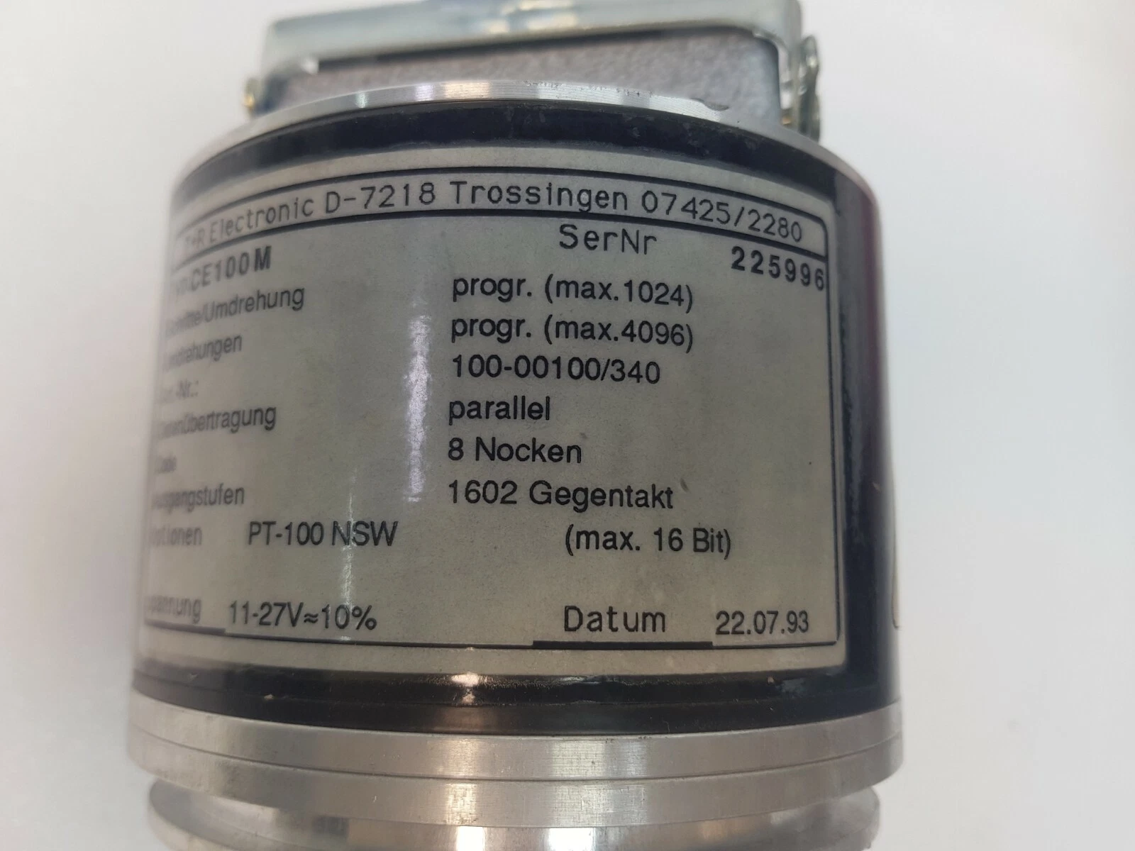 CE100M encoder label: progr. max. 1024 and 4096, 100-00100/340, parallel, 8 Nocken