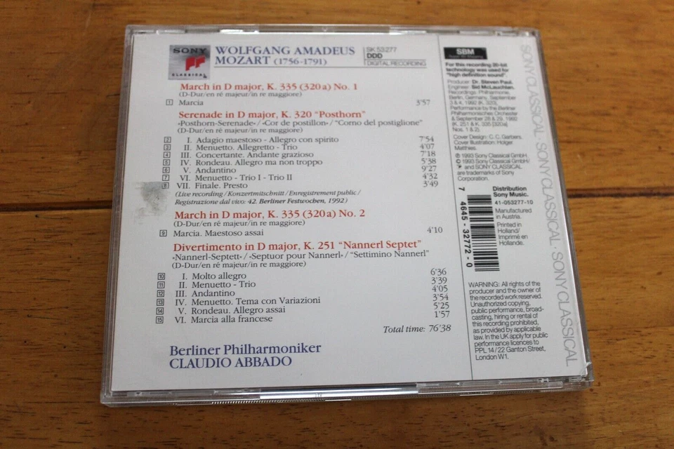 CLAUDIO ABBADO - MOZART POSTHORN SERENADE / NANNERI SEPTET (CD GOLD DISC) Foto 2 de 4