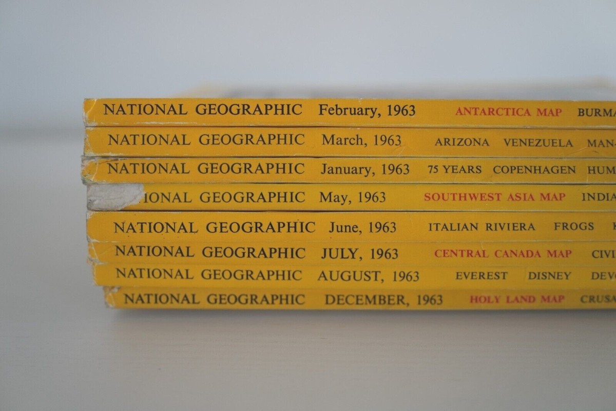 Vintage National Geographic Magazines Year 1963 Set of 8 Issues