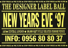 THE DESIGNER LABEL BALL 31/12/97 PRE FLYER Classic Rave Flyer