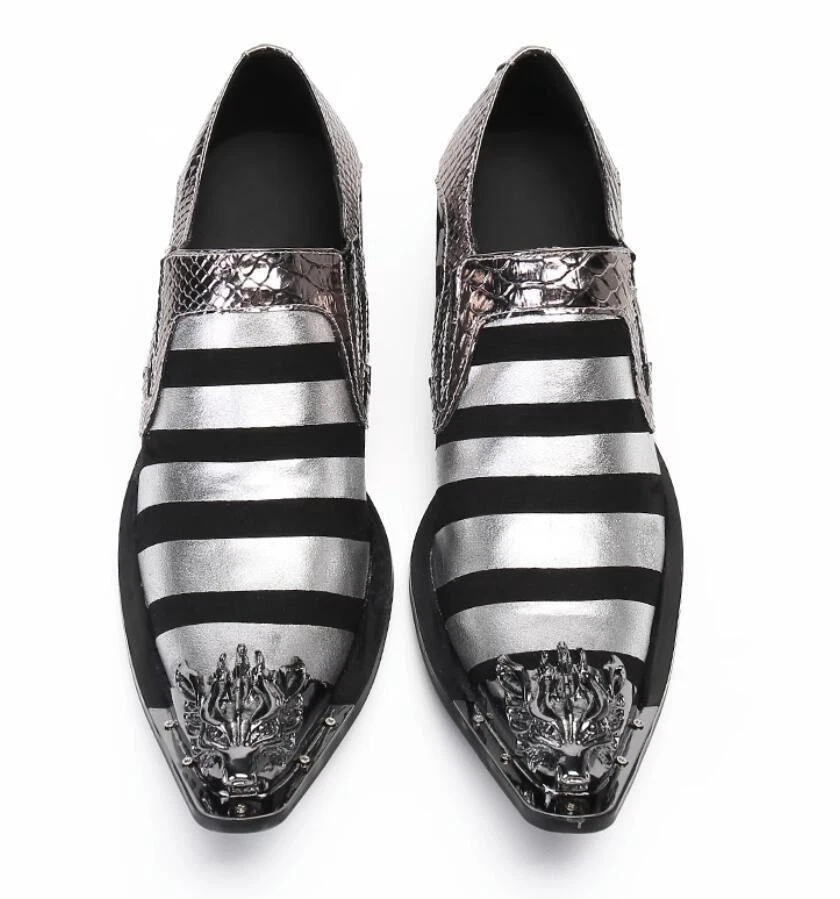 Zapatos de vestir sin cordones de cuero con punta en punta de metal para hombre de gran tamaño nuevos Foto 4 de 4