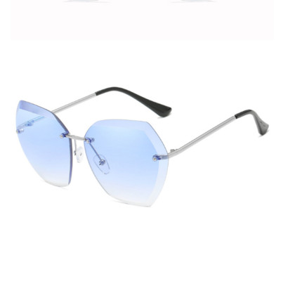 Vintage Rimless Pilot Sunglasses Retro Cutting Lens Gradient Sun Glasses UV400