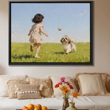Shih Tzu Oil Painting Dog Canvas Print Happy Dog Wall Art Living Room Decor