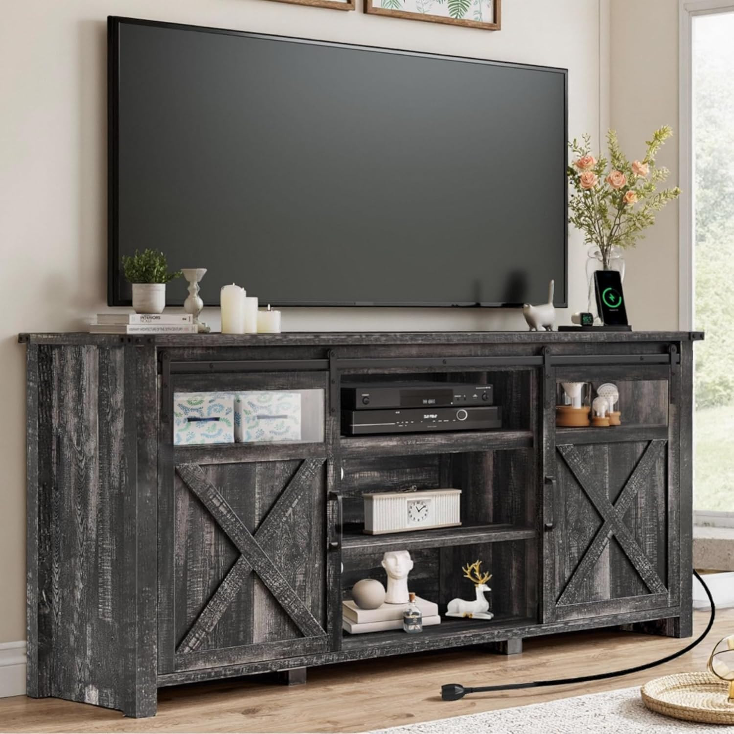 For 75" Tvs With Power Outlets & Sliding Barn Doors