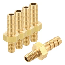 5 Pack Brass Hose Barb to Male Adapter, 4mm Barb x M4x0.7mm Male