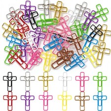Generic 100pc Heart Cross Paper Clips Bible Study Multicolors