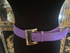 Vtg WOMENS Purple Lizard Leather Wide Waist Belt W Silver Buckle M/L Office 90s