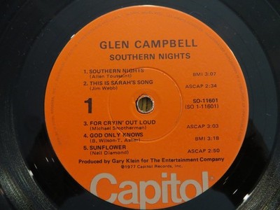 Glen Campbell   Southern Nights - 1977 - Vinyl LP VG RECORD ONLY - NO COVER