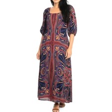 FARM RIO Maxi Dress ANTHROPOLOGIE Macaw Arabesque Short Sleeve Boho Women Medium