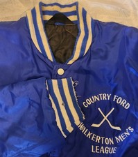 Vintage Distressed Sports Varsity Hockey Jacket. #6 On Sleeve.Blue 1980s Iconic