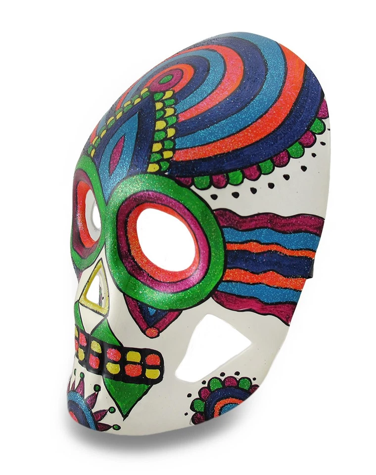 Zeckos Colorful Sparkling Rainbow Striped DOD Sugar Skull Style Mask - Image 2 of 3