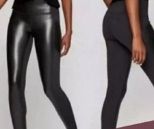 Athleta Pants Legging Gleam Chaturanga Town Black Faux Leather Phone Pocket Moto