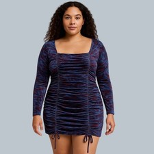 Wild Fable Marble Print Velvet Ruched Mini Bodycon Dress Womens Medium Blue Goth