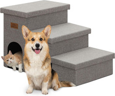 Dog Stairs 18" H, 3-Step Wider Dog Steps for High Beds Couch, Folding Storage Pe