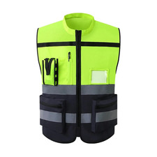 Two Tone Workwear Vest with Pockets and Zipper Custom LOGO Construction Work Clo