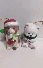 Vintage Christmas Bell Figures, Porcelain, Giftco, Jasco, Taiwan, Bear And Dog