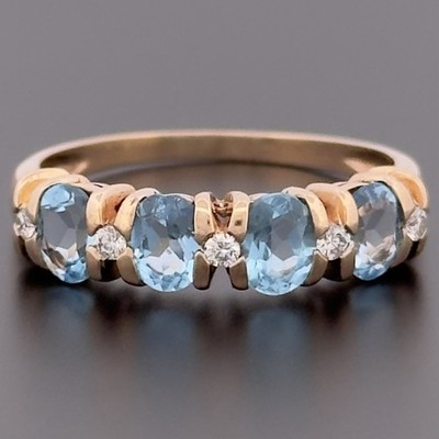 Ewigkeitsring 9 kt Gelbgold Blautopas & Diamant Größe Q 1/2 gepunzt