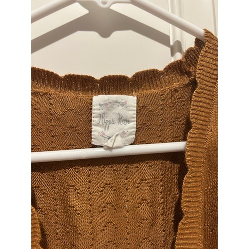 Juniors Brown Eyelet Short Sleeve Shrug w/ Scalloped Edge Detail- size Medium - Picture 2 of 9