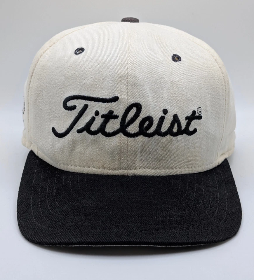 Vintage New Era Titleist Shaker Run Leather Strap Back Hat White Black VTG USA - Image 2 of 4