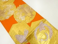 7525476: JAPANESE KIMONO / ANTIQUE FUKURO OBI / SILK / WOVEN KIKU