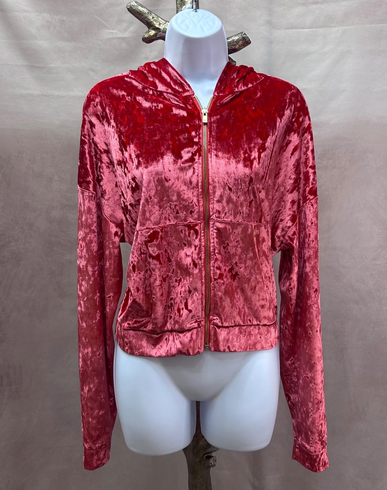 Fabletics Ruby Crushed Velvet Athletic Hoodie Jac… - image 1