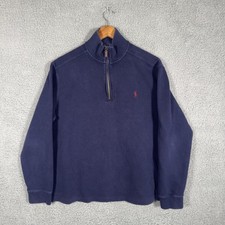 Polo Ralph Lauren Sweater Mens Large Blue 1/4 Zip Mock Neck Cotton Pullover