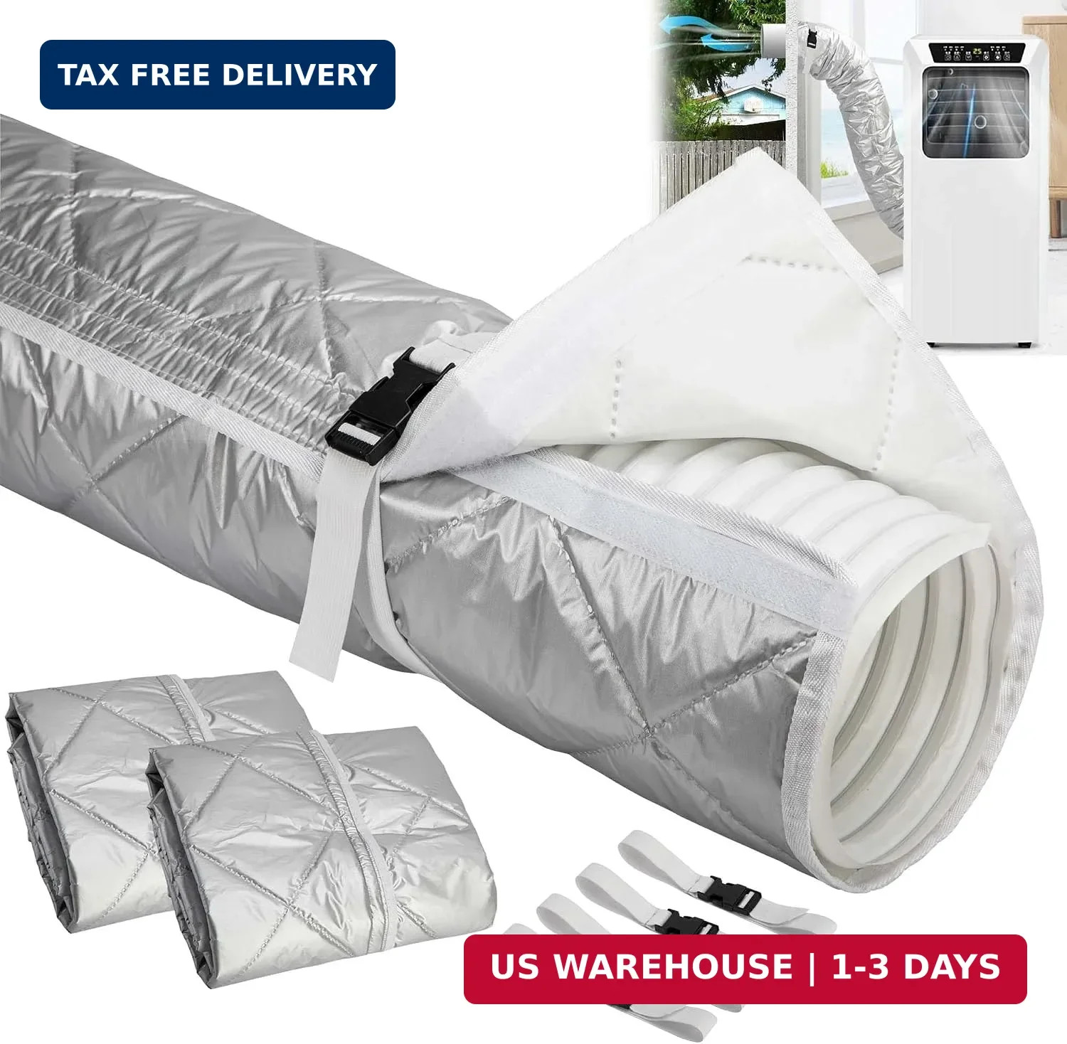 2 Set Quilting Air Conditioner Hose Cover, AC Insulated Hose Cover Wrap with 4 A